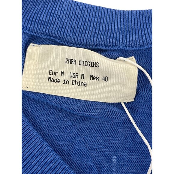 Zara Origins Mens Cardigan Sweater M Blue Silk Cotton Long Sleeve 5755/312 NWT - Picture 4 of 11